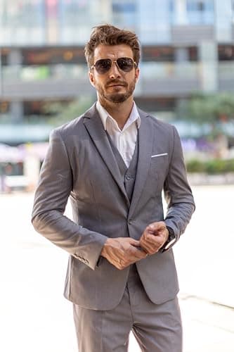 COOFANDY Men's 3 Piece Slim Fit Suit Set Classic One Button Blazer Suit Vest Dress Pants Formal Suits Light Heather Grey - Image 5