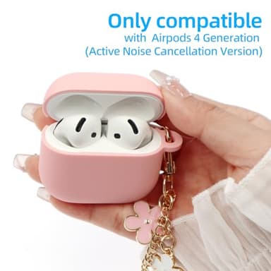 Compatible with AirPods 4 Case 2024, Premium Soft Silicone Protective Case Cover for Apple AirPods 4th Generation with Cleaner Kit, Carabiner and Keychain Accessories for Women Girls (Pink) - Image 2