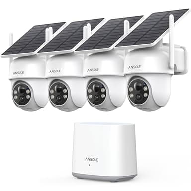 ANSQUE Security Cameras Wireless Outdoor Home System, 4 Camera Kit, No Subscription Fees, Solar Powered, Local Storage, 365-Day Battery Life, 360°PTZ Surveillance, Auto Tracking, 2K Color Night Vision - Image 1