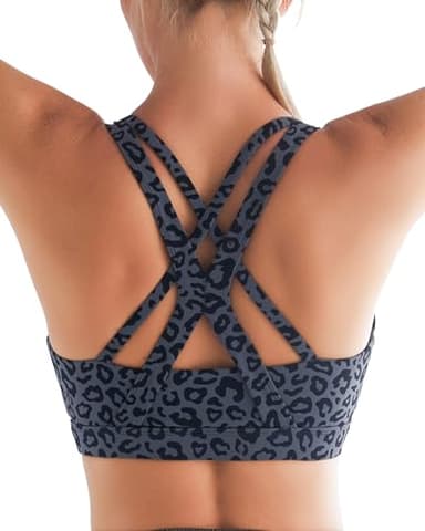 RUNNING GIRL Sports Bras for Women, Criss-Cross Back Padded Strappy Sports Bras Medium Support Yoga Bra with Removable Cups(2825_Leopard Print_S) - Image 2