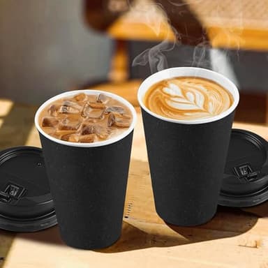 Clawsoff 100 Pack 16 oz Coffee Cups with Lids, Disposable To Go Paper Coffee Cups with Sleeves and Stirring Sticks for Hot/Cold Drinks Office Home Shop Event (Black) - Image 6
