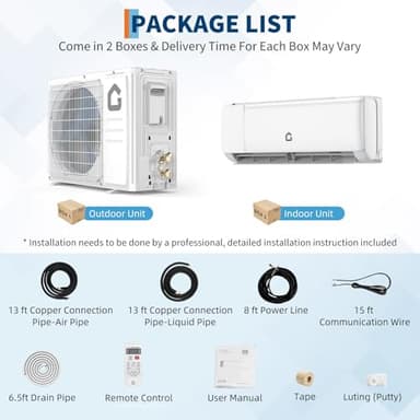 9000 BTU Mini Split Air Conditioner, 18.5 SEER2 208-230V Split Unit Ac and Heat Cool Up to 450 Sq.Ft, Ductless Air Conditioner w/Complete Installation Kit,Remote,2.0 Wifi Control,Low Noise - Image 7