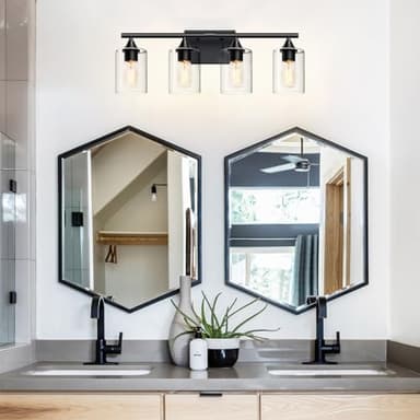 XPEHK 4-Light Bathroom Light Fixtures,Black Bathroom Vanity Light,Bathroom Lights Over Mirror with Clear Glass Shade,Modern Sconce Wall Lighting for Mirror Bedroom Vanity Hallway - Image 3