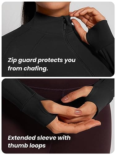 GYM RAINBOW Womens Snatched Workout Jackets Lightweight Zip Up Slim Fit Gym Track Athletic Jackets with Thumb Holes(#1 Black,Small) - Image 4