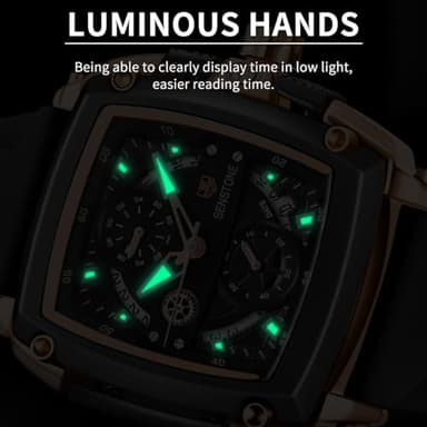senstone Mens Watch Square Fashion Sports Multifunction Chronograph Quartz Analog Wristwatch Gift for Men Rubber Band Silicone Strap Watches - Rose Gold - Image 5