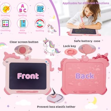 Kikapabi LCD Writing Tablet for Kids, Unicorn Colorful Screen Doodle Board, Electronic Drawing Pad, Educational Toy, Toddlers Travel Toy, Christmas Birthday Gift for 3 4 5 6 7 Year Old Girls Pink - Image 9