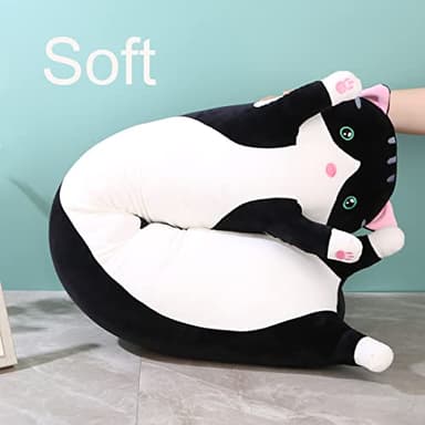 Giant Cat Pillow Plush Cartoon Kitty Sleeping Hugging Pillow, Cuddly Soft Long Kitten Body Pillow Doll Cat Cushion Toy for Kids Girlfriend (Black, 90cm/35.4inch) - Image 3