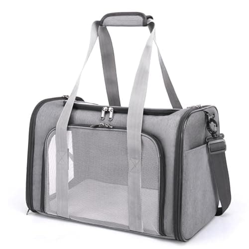 XPQKDC Pet Carrier, Airline Approved Cat and Dog Box, Portable and Foldable Pet Travel Bag with Breathable Mesh, Straps, Mat(Gray, Large) - Image 1