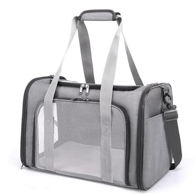 XPQKDC Pet Carrier, Airline Approved Cat and Dog Box, Portable and Foldable Pet Travel Bag with Breathable Mesh, Straps, Mat(Gray, Large) - Image 1