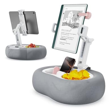 TAZENI Tablet Kindle Pillow Stand Holder with 2 Trays Fit 4''-13'' Phone/Tablet/Kindle iPad Holder Stand for Bed with Soft Plus Fabric Reading Accessories Gift for Reading, Gray - Image 1