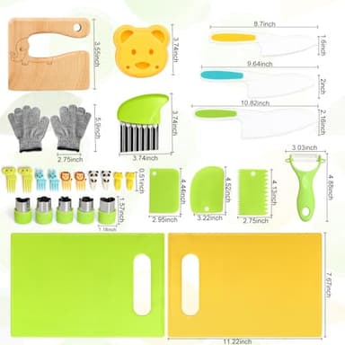 Suhctuptx 28PCS Toddler Knife Set - Kids Knifes for Real Cooking, Wooden Kids Kitchen Knife Set with Gloves Cutting Board Crinkle Cutters Kid Safe Knives, Toddlers Kitchen Tools - Image 3