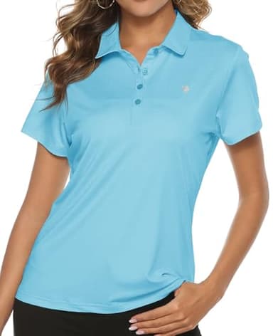 TBMPOY Golf Polo Shirts for Women Short Sleeve T Shirts Lightweight Athletic Ladies Plus Shirt Quick Dry 4-Button Water Blue L - Image 1