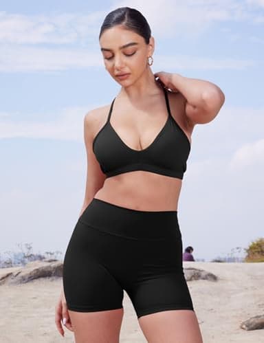 YEOREO Women's Biker Shorts 4.5" / 6" Workout Gym Shorts Craze High Waist Tummy Control Hidden Scrunch Running Yoga Shorts Black - Image 4