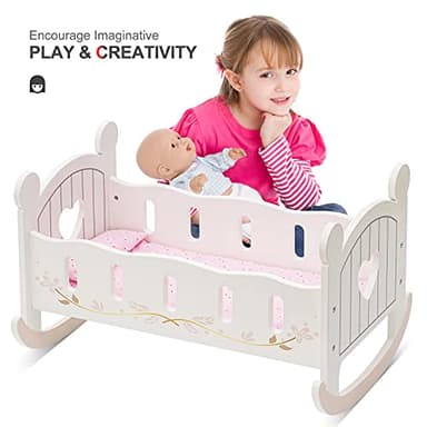 ROBUD Wooden Baby Doll Crib, Baby Doll Bed Toys, Fits Up to 18 Inch Doll Accessories - Image 6