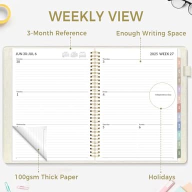 SUNEE 2025-2026 Weekly & Monthly Planner 9"x11.2" - 12 Month (July 2025 - June 2026), Linen Cover Planner Academic Year Calendar, Pocket, Notes, Monthly Tab, Beige - Image 3