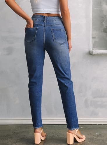 Sidefeel Women's Petite Jeans High Waisted Wide Leg Jeans Strechy Straight Leg Zimbaplatinum Denim Pants Size 14 Bluing - Image 2