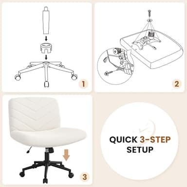 Yaheetech Wide Criss Cross Legged Office Desk Chair with No Wheels, Vanity Comfy Swivel Computer Chairs for Home Office Reading Makeup, Ivory - Image 5