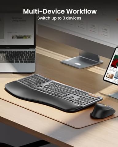 ProtoArc Ergonomic Keyboard Mouse, EKM01 Plus Full Size Wireless Bluetooth Ergo Keyboard Mouse Combo, Cushioned Palm Rest, Split Design, Rechargeable, Compatible for Windows, Mac OS - Gray and Black - Image 6
