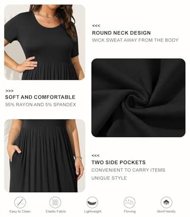 BISHUIGE Plus Size Maxi Dresses for Women Summer Casual Short Sleeve Long Dress with Pockets XL-6XL 6X-Large, Black - Image 5