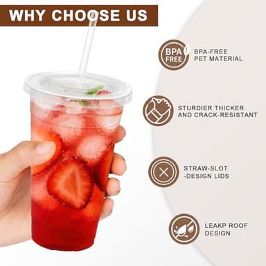 Lamosi 100 Pack 20 oz Clear Plastic Cups with Lids and Straws, Disposable Iced Coffee Cups with Lids for To-Go Cold Drinks, Smoothies and Slushie - Image 4