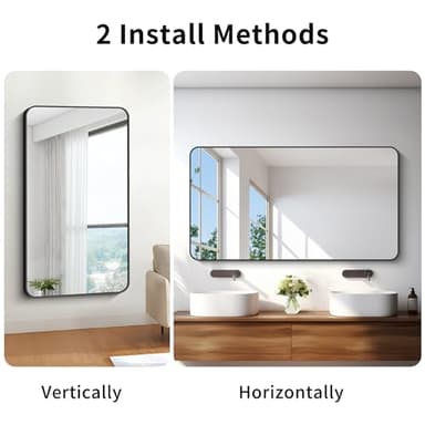 30x55 inch Bathroom Mirror,Black Rectangle Mirror,Wall Mounted Bathroom Frame Vanity Mirror with Round Corner for Bedroom Living Room, Entryway Hangs Horizontal or Vertical - Image 6