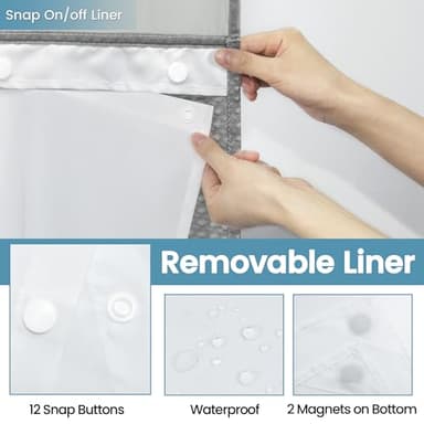 EUTXL Grey Shower Curtain and Liner Set - 230GSM Waffle Weave Textured Heavy Duty,Hotel Luxury Weighted Bath Curtain,71W x 74H - Image 6