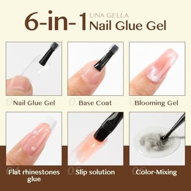 UNA GELLA 6 in 1 Gel Nail Glue for Clear Acrylic Nails Tips, 15ml UV Nail Glue Long Lasting Super Strong Brush for Base Coat, Clear Fake Nails, and Soft Gel Tips Lamp Curing Required - Image 6