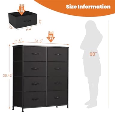 Sweetcrispy Dresser, Dresser for Bedroom Drawer Organizer Storage Drawers, Fabric Storage Tower with 8 Drawers, Chest of Drawers with Steel Frame, Wood Top for Nursery, Living Room, Closet - Image 3