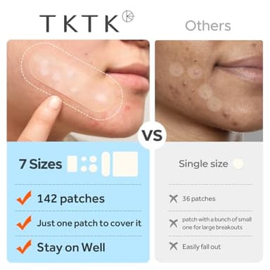 Large Pimple Patches for Face, 7 Sizes Big Acne Patches, XL Hydrocolloid Bandages for Body, Chin, Forehead, Nose, Back Blemish Zit Breakouts, Hydrocolloid Patch (Square, Strip, Dot 142 Count) - Image 5