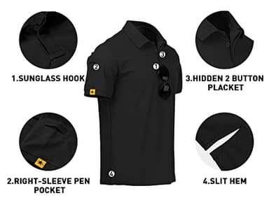 V VALANCH Black Polo Shirts for Men Short Sleeve Moisture Wicking Golf Polo Collared Sport Work Shirts,Black,L - Image 4