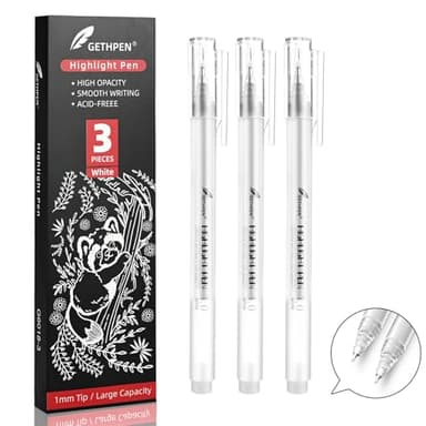 GETHPEN White Gel Pens, 1.0mm Extra Fine Point Gel Ink Pen Set – Opaque Archival Ink Pens for Black Paper Drawing, Bullet Journaling & Artists Drawing, 3 Pack - Image 1