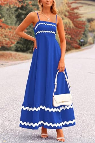 PRETTYGARDEN Women's 2025 Summer Flowy Maxi Dress Casual Sleeveless Spaghetti Strap Ruffle Beach Long Dresses (Royal Blue,Large) - Image 5