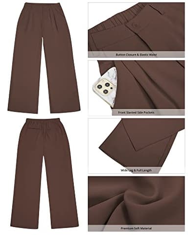 GRAPENT Flowy Pants High Waisted Wide Leg Trousers Womens Slacks Elastic Waist With Pockets Wide Leg Pants Brown Pants Old Money Aesthetic Clothing Women Color Chocolate Brown Size Small Size 4 Size 6 - Image 5