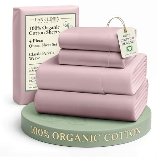 LANE LINEN Eco Friendly 100% Organic Cotton Sheets Queen Size, Mercerized Cotton Fully Elasticized Reinforced Seams Low Pill Fade Resistant Hotel Luxury Bed Sheets Set- Dusty Rose - Image 1