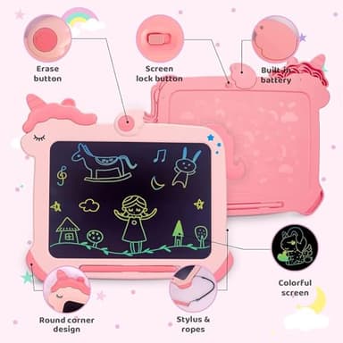 Kikapabi LCD Writing Tablet for Kids, Unicorn Colorful Screen Doodle Board, Electronic Drawing Pad, Educational Toy, Toddlers Travel Toy, Christmas Birthday Gift for 3 4 5 6 7 Year Old Girls Pink - Image 5