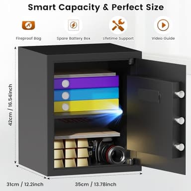 16.54 Inches Tall Safe Box, 2.5 Cuft Home Safe with Fireproof Waterproof Bag, Anti-Theft Digital Security Lock Box with Smart Alert System, Removable Shelf, Mute Function, Document Safes for Jewelry - Image 4