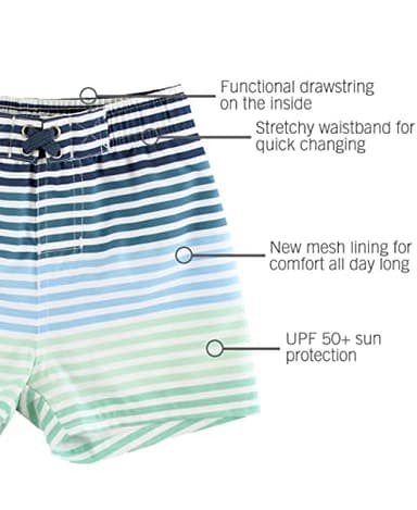 RUGGEDBUTTS Boys UPF50+ Sun Protection Striped Color Block Swim Trunks - Green, 3-6m - Image 5