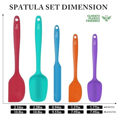HOTEC Heat Resistant 600℉ Food Grade Silicone Rubber Spatula Set for Baking, Cooking, and Mixing Non Stick Dishwasher Safe BPA-Free Multicolor Set of 5 - Image 2