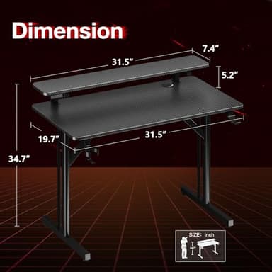 MOTPK 32 Inch Small Gaming Desk with LED Lights, Computer Desk Gaming Table with Monitor Shelf, Gamer Desk with Carbon Fiber Texture, Kids Boys Desk Gift for Men - Image 3