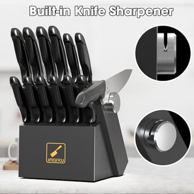 Knife Sets, imarku Kitchen Knife Block Set, 14 Pcs High Carbon Stainless Steel Knife Set, Ultra-Sharp Knives Set for Kitchen with Built-in Sharpener, Dishwasher Safe, New Home Essentials, Black - Image 2