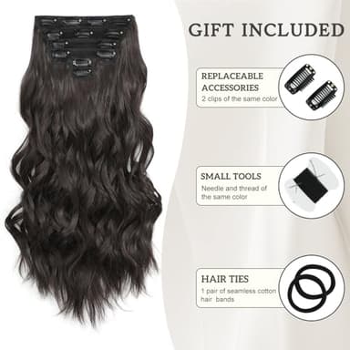 Fliace Synthetic Clip in Hair Extensions, 6 PCS Natural & Soft Hair & Blends Well Hair Extensions, Dark Brown Long Wavy Hairpieces(20inch, 6pcs, Dark Brown) - Image 3