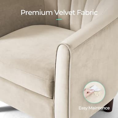 LINSY Accent Chair with Ottoman, Modern Barrel Chair Small Armchair Reading Chair with Footrest, Comfy Round Arms Chair for Living Room Bedroom Reading Room, Velvet, Beige - Image 3
