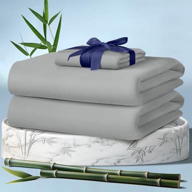DECOLURE 100% Viscose Derived from Bamboo Sheets Twin Size 3pcs - Ultra Soft & Luxuriously Cooling, 17" Deep Pocket, Double Stitching, Perfect for Hot Sleepers - Twin Bed Sheets (Light Grey) - Image 1