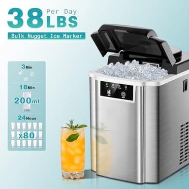 TOTTE Nugget Ice Maker Countertop,38lbs/24H Self-Cleaning with Soft Chewable Pellet Ice, Stainless Steel Machine with Basket and Scoop, Portable Crushed Sonic Ice Makers for Home,Kitchen,Office - Image 2