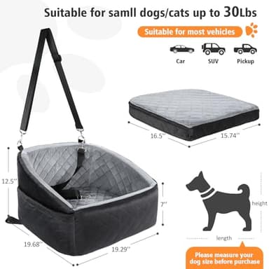 NEEZUKAR Dog Car Seat for Small Dogs,Detachable Washable Dog Booster Seat Under 30lbs, Pet Car Seat Travel Bed with Storage Pockets and Dog Safety Belt (Black/Grey) - Image 2