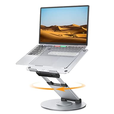 Nulaxy Telescopic 360 Rotating Laptop Stand for Desk Adjustable Height Swivel Pull Out Design Ergonomic Laptop Riser Fits All 10-17" Laptops Computer MacBook, Silver - Image 1
