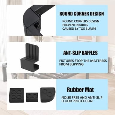 FUIOBYVV 14 Inch Queen Bed Frame with Rounded Corner and Headboard Hole Mattress Retainers 3500 LBS Metal Heavy Duty Steel Slats Support No Box Spring Needed Platform Noise Free Easy Assembly - Image 4