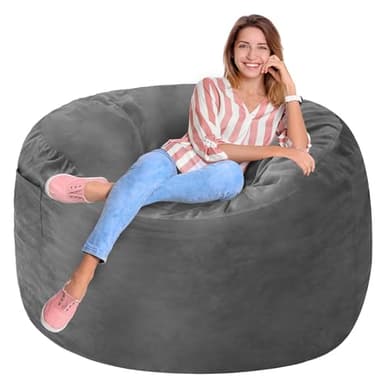 Homguava 3FT Bean Bag Chair: 3' Bean Bags with Memory Foam Filled, Large Beanbag Chairs Soft Sofa with Dutch Velvet Cover-Grey - Image 6
