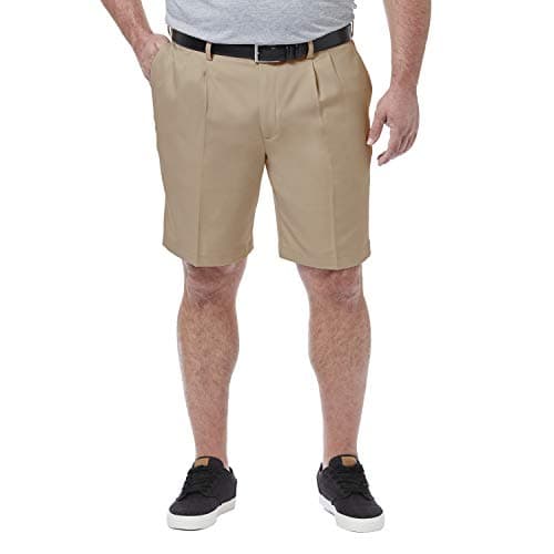 Haggar mens Cool 18 Pro Straight Fit Front 4-way Stretch Expandable Waist With Big & Tall Sizes Pleated Shorts, Khaki, 44 US - Image 1