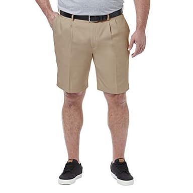 Haggar mens Cool 18 Pro Straight Fit Front 4-way Stretch Expandable Waist With Big & Tall Sizes Pleated Shorts, Khaki, 44 US - Image 1